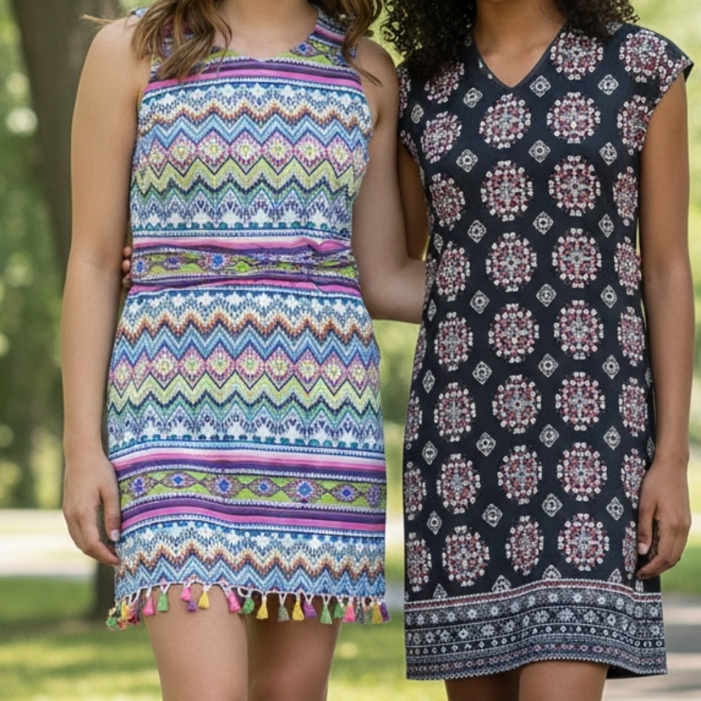 Colorful Patterned Sleeveless Dress Bundle Of 2 Dresses